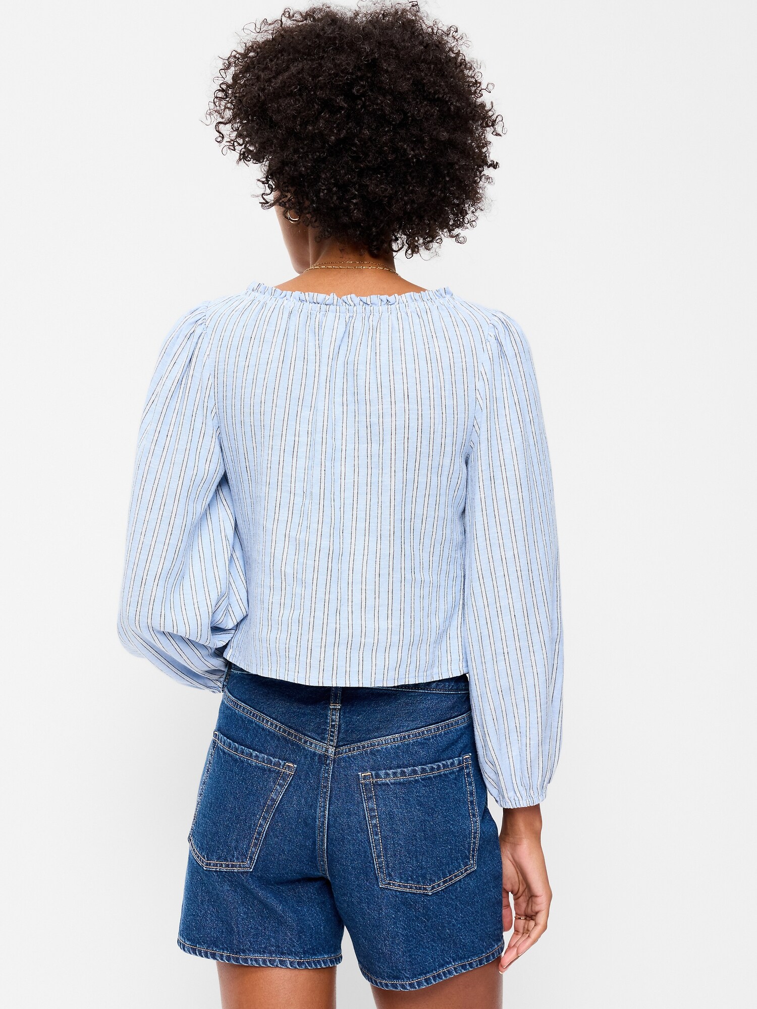 Женский топ Old Navy Long-Sleeve Button-Down Top, цвет: Синий полосатый — фото 2