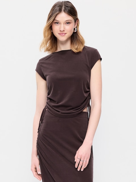 Cap-Sleeve Shirred Side Top