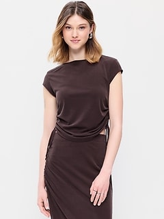 Cap-Sleeve Shirred Side Top