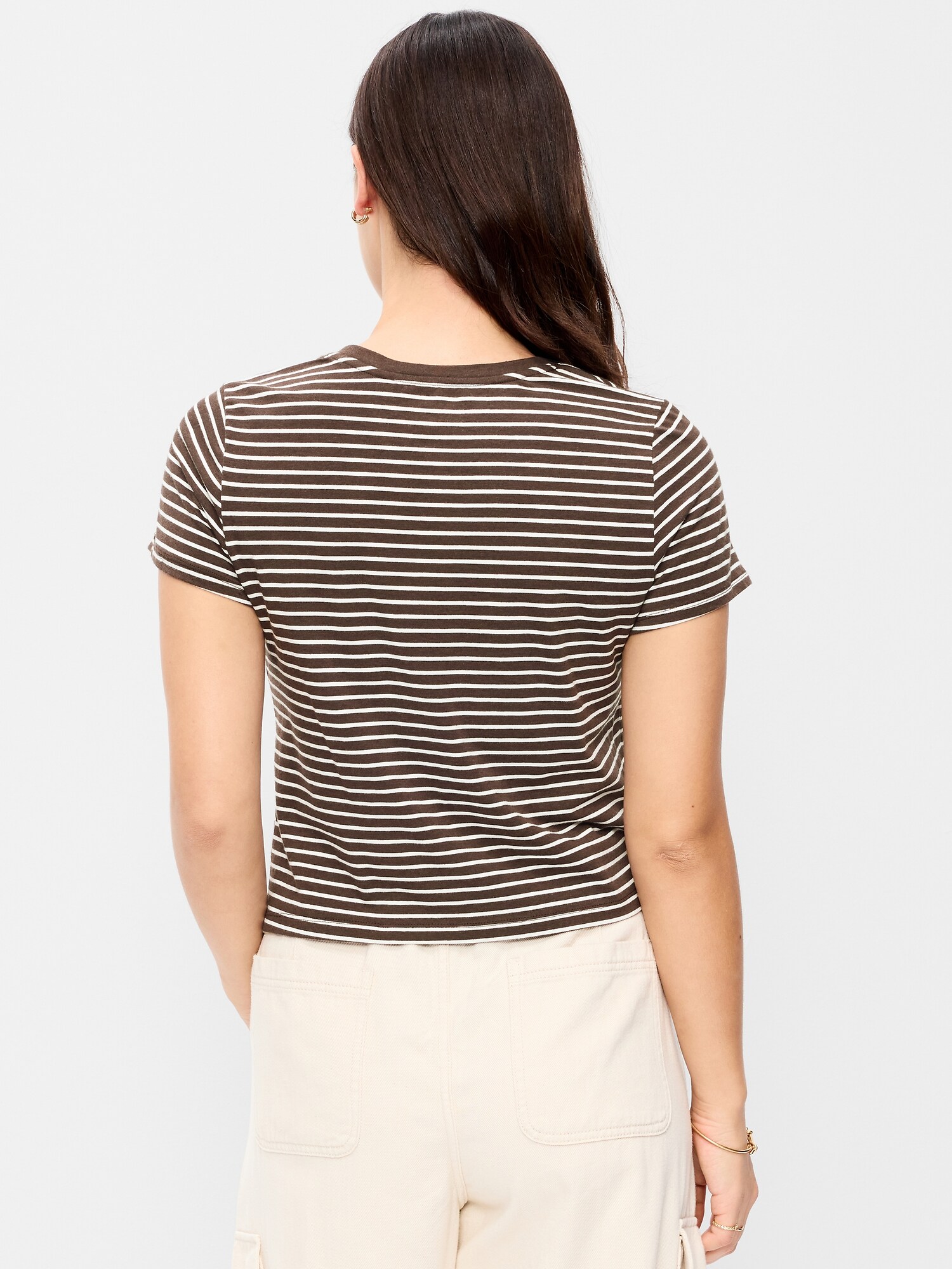 Женская футболка Old Navy Bestee Crew-Neck, цвет: Земляной коричневый полосатый — фото 6