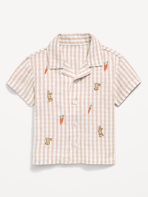 Image number 1 showing, Striped Linen-Blend Embroidered Shirt for Baby