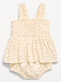 Image number 1 showing, Printed Ruffled Smocked Romper for Baby