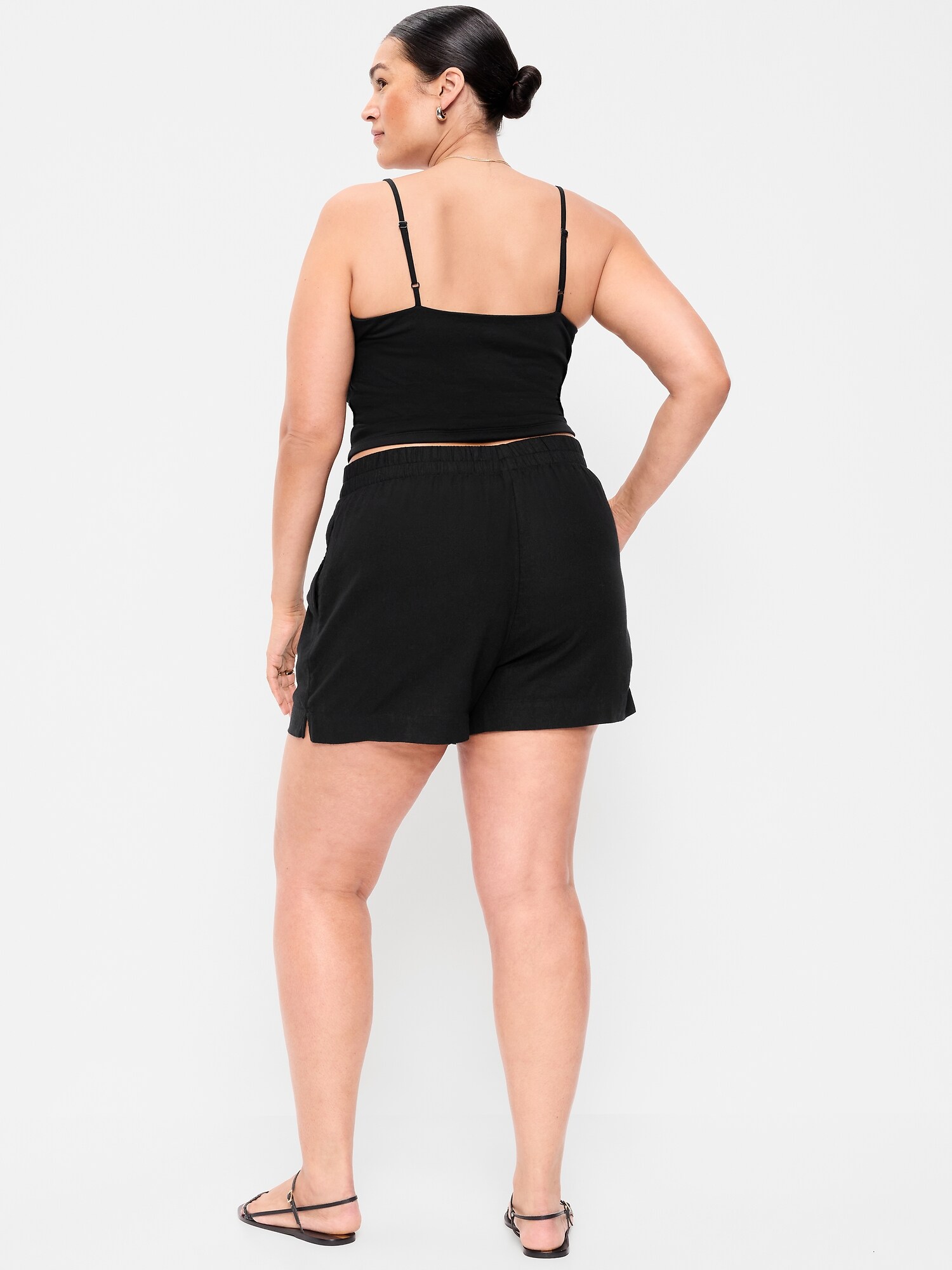 Женские шорты Old Navy High-Waisted Beach Linen Pull-On, цвет: Чёрный — фото 6