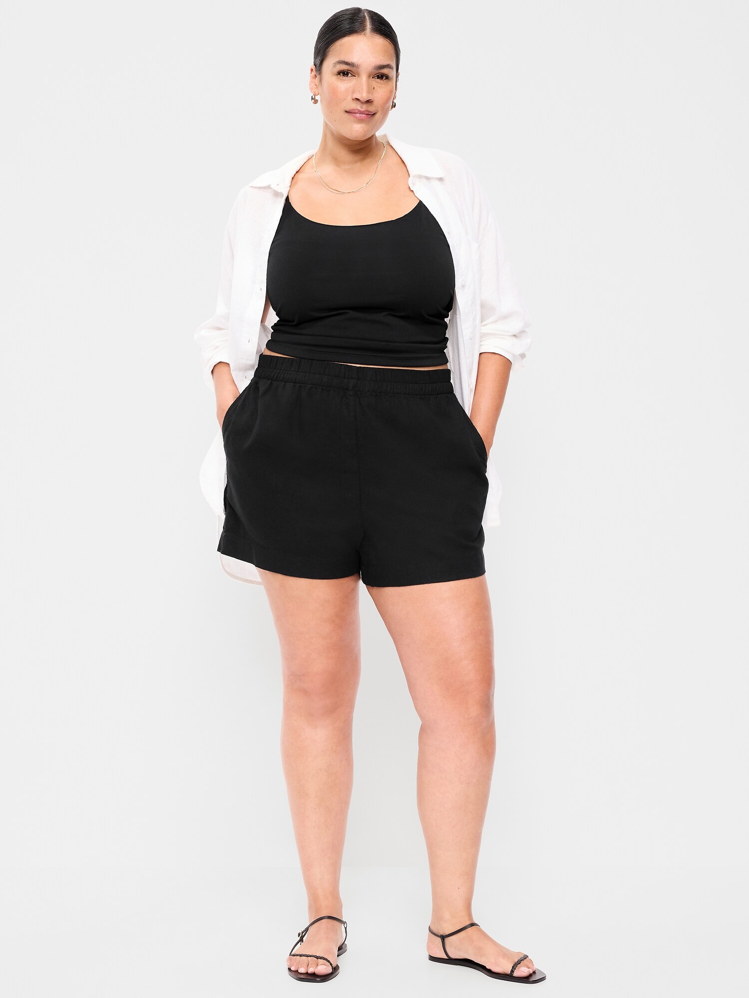 Женские шорты Old Navy High-Waisted Beach Linen Pull-On, цвет: Чёрный — фото 5