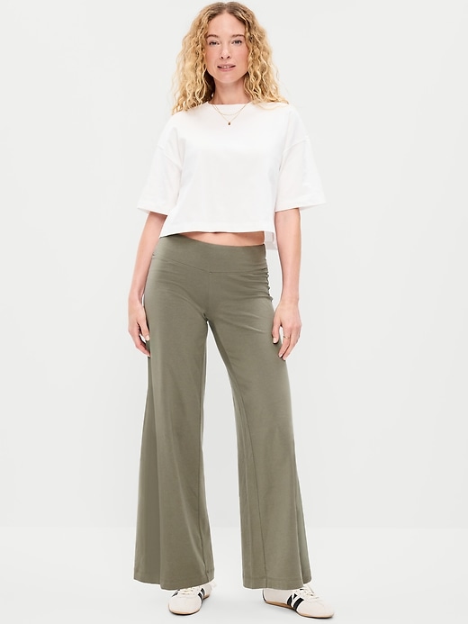 Image number 1 showing, Mid-Rise Jersey Super Wide-Leg Leggings
