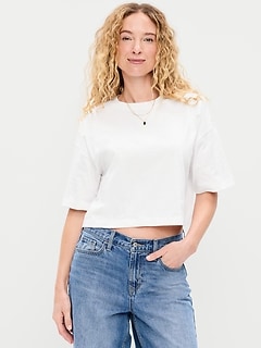 Vintage Crew-Neck Oversized Crop T-Shirt