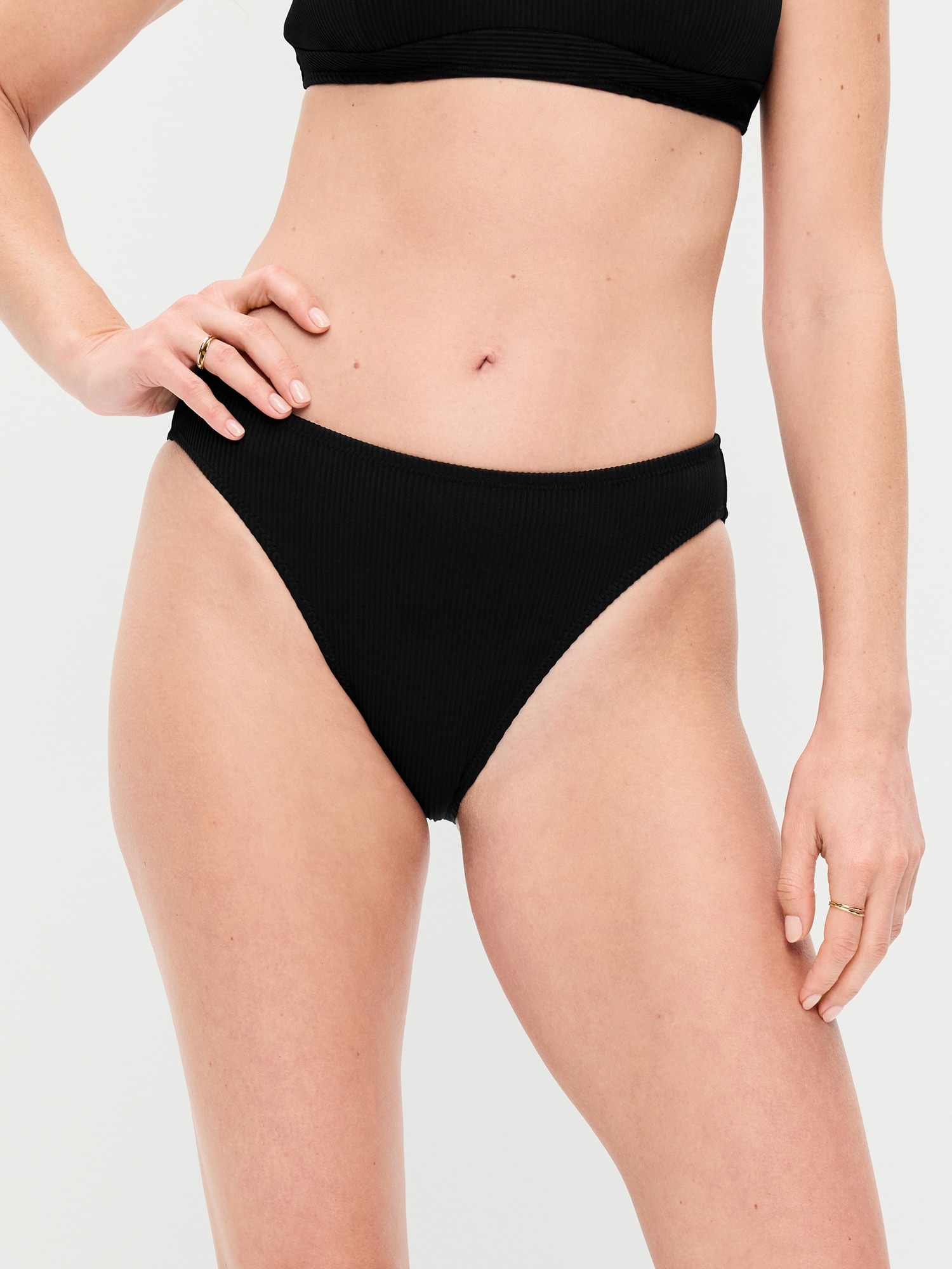 Ribbed Mid-Rise Bikini Swim Bottoms