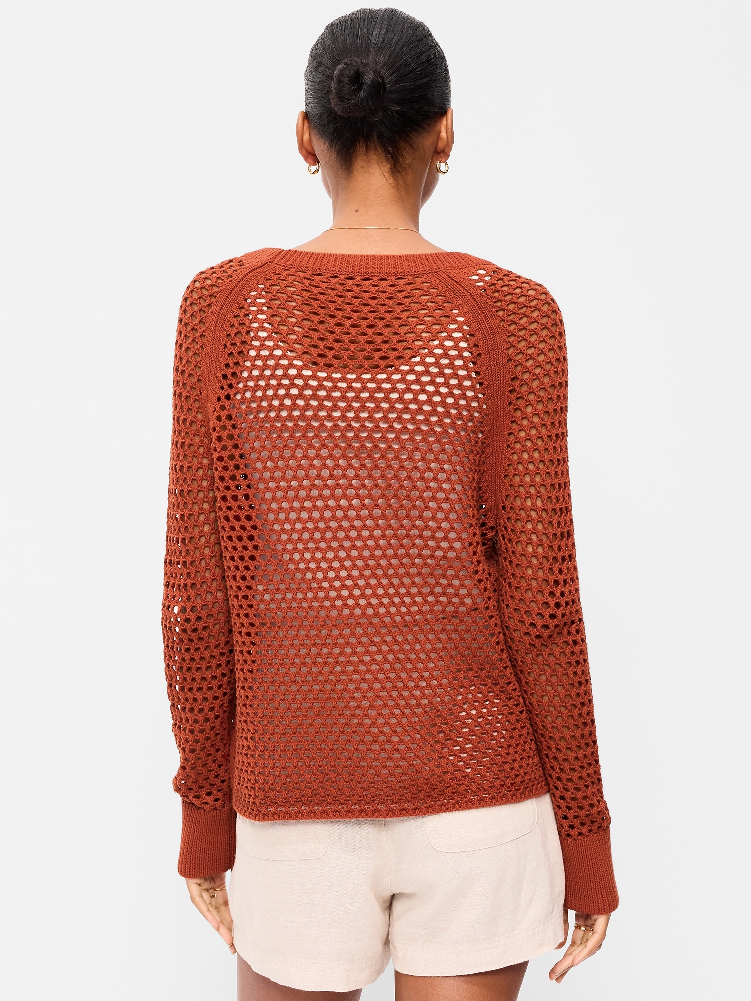 Seaside Cotton Open-Knit Raglan Sweater