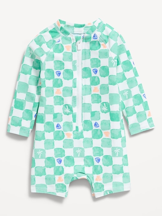 Image number 1 showing, Printed Swim Rashguard Bodysuit for Baby