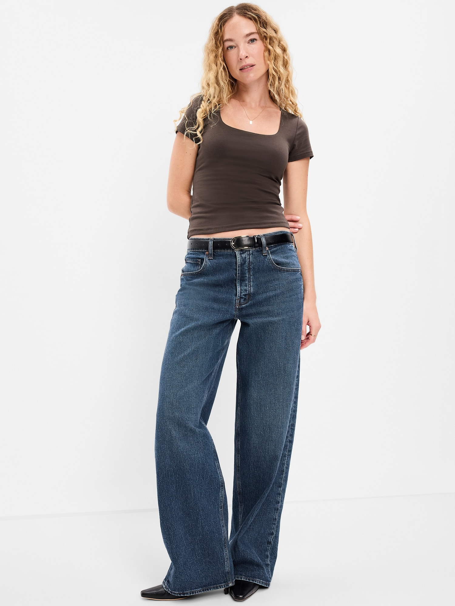 Hug Double-Layer Scoop-Neck Top