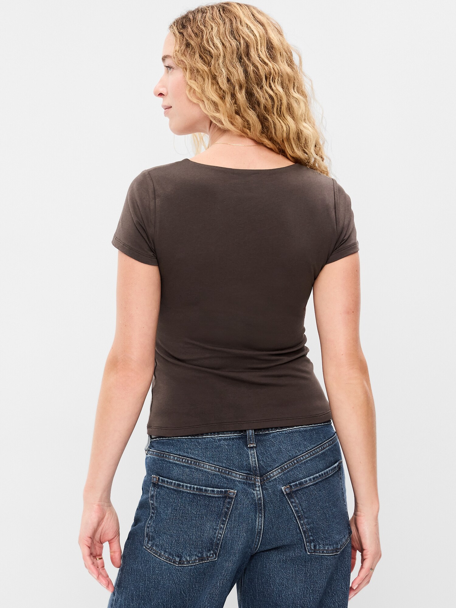 Женский топ Old Navy Hug Double-Layer Scoop-Neck Top, цвет: Чёрный кофейный — фото 2