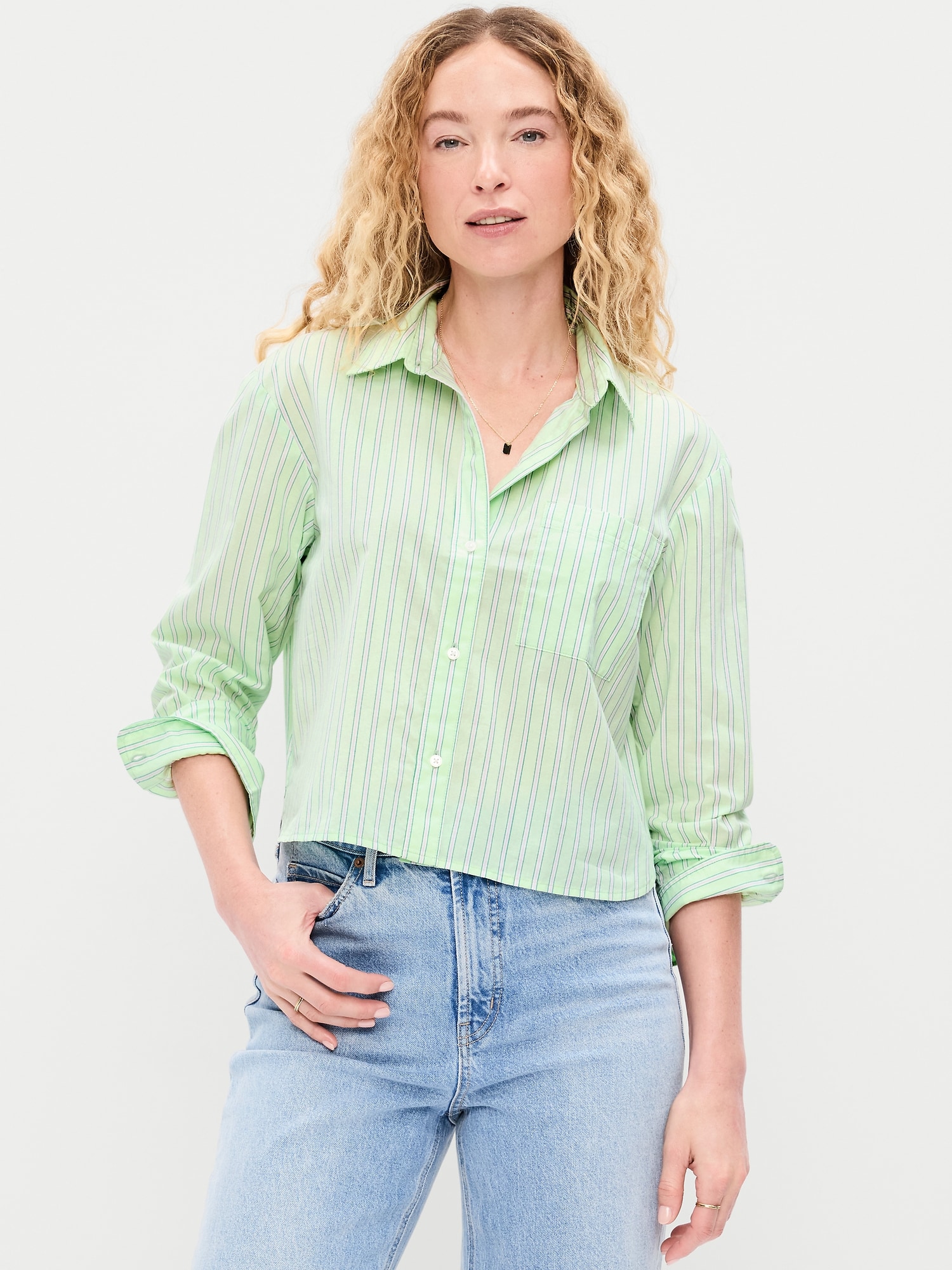 Cropped Button-Down Striped Shirt
