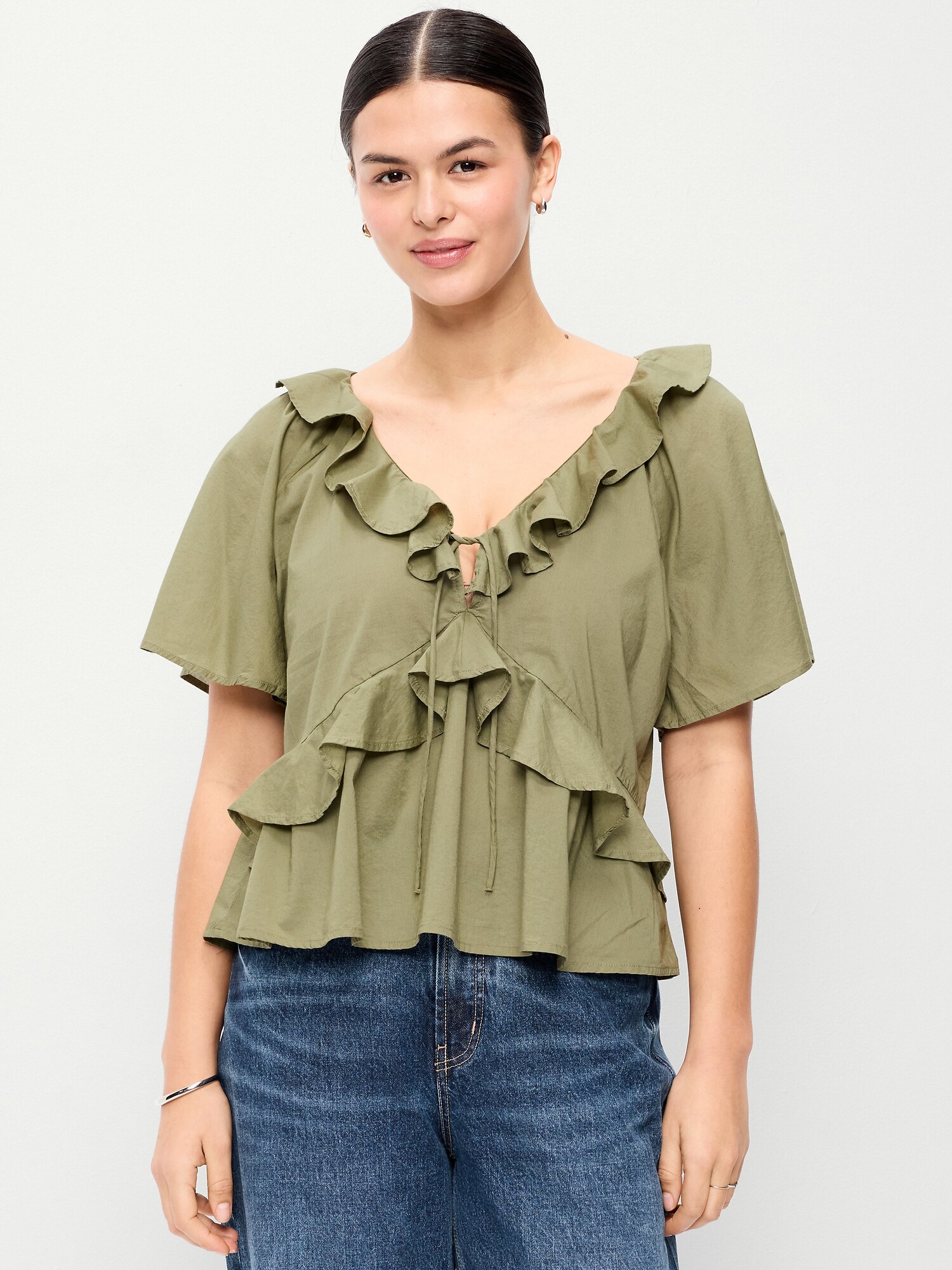 Женский топ Old Navy Ruffle Tie-Front Top, цвет: Bare Ground — фото 5