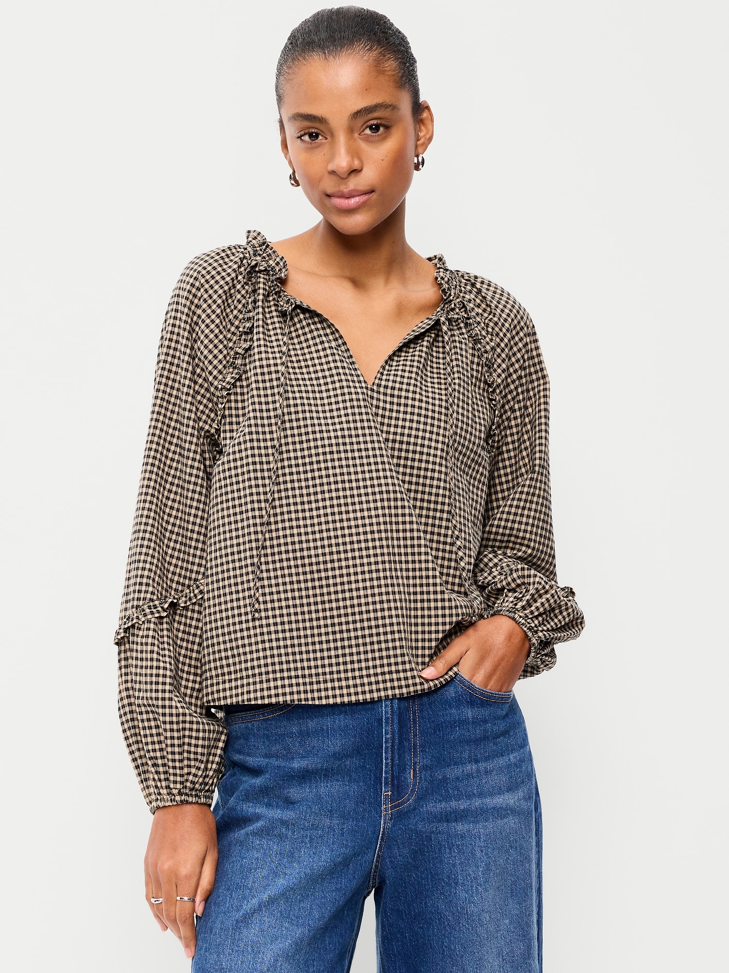 Long-Sleeve Ruffle Trim Top
