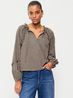 Long-Sleeve Ruffle Trim Top