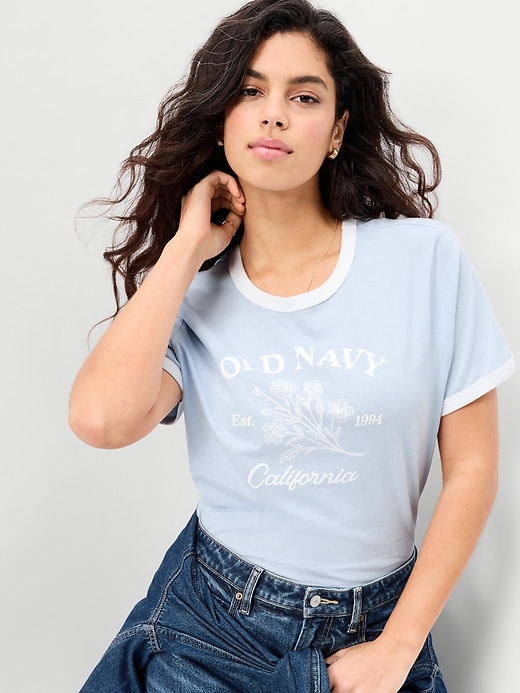 Image number 3 showing, EveryWear Crew-Neck Logo-Graphic Ringer T-Shirt