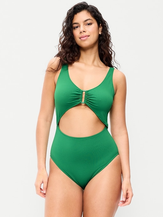 Image number 5 showing, Textured One-Piece Cut-Out Swimsuit