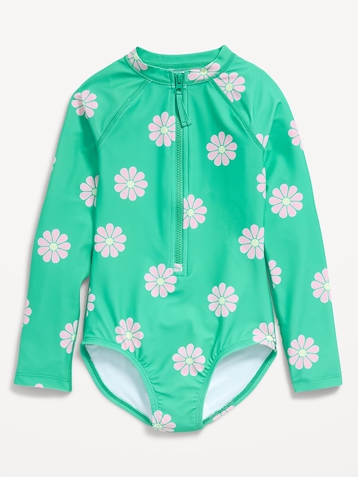 Image number 1 showing, Long-Sleeve Rashguard Swim One-Piece for Girls