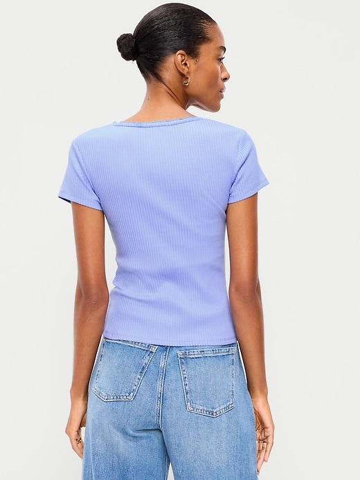 Image number 2 showing, Lace-Trim Sweetheart-Neck Ribbed Top