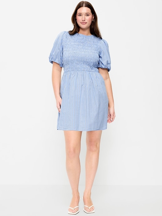 Image number 8 showing, Smocked Puff-Sleeve Flare Mini Dress