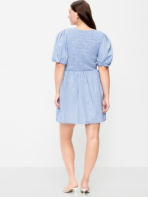 Image number 9 showing, Smocked Puff-Sleeve Flare Mini Dress