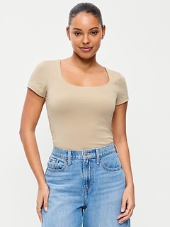 Hug Double-Layer Scoop-Neck Top