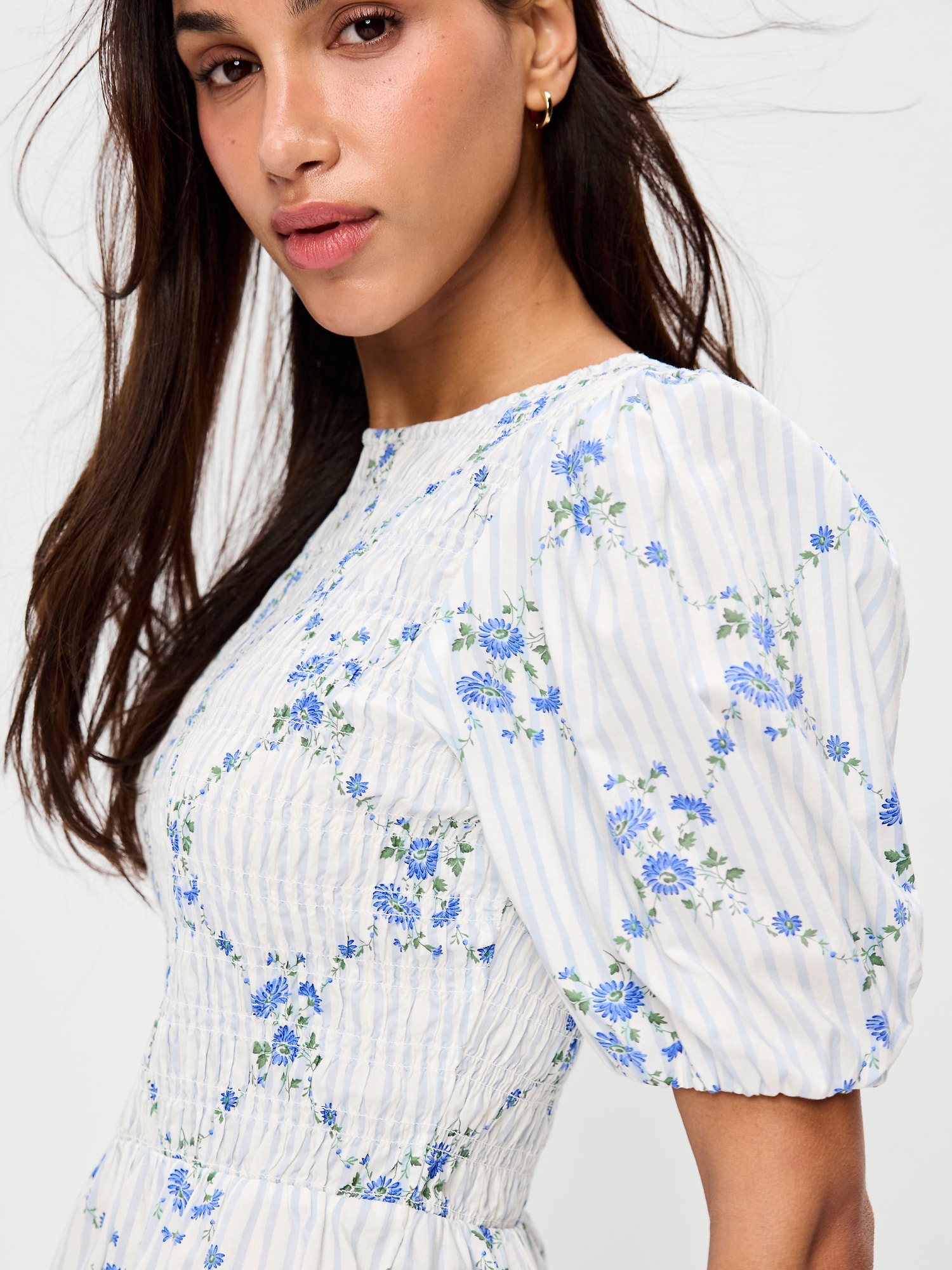 Puff-Sleeve Smocked Fit & Flare Mini Dress