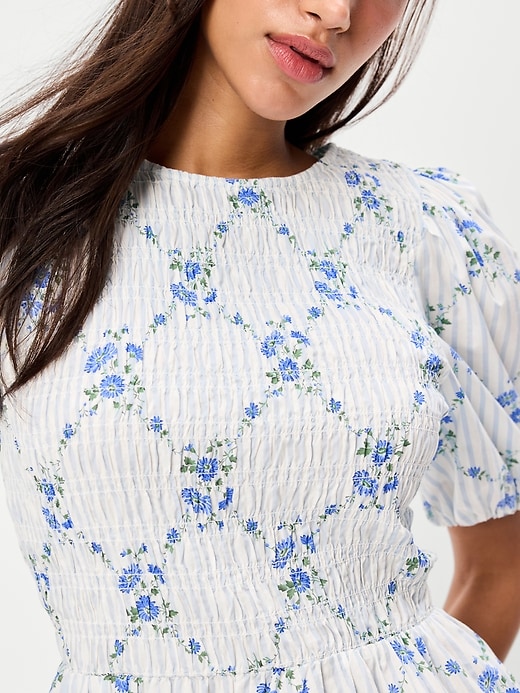 Image number 4 showing, Puff-Sleeve Smocked Fit & Flare Mini Dress