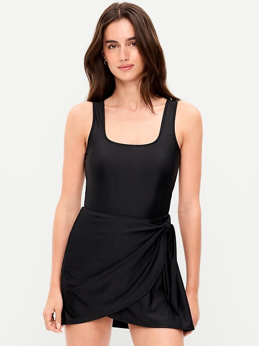 Image number 1 showing, Matte Side-Tie Swim Dress