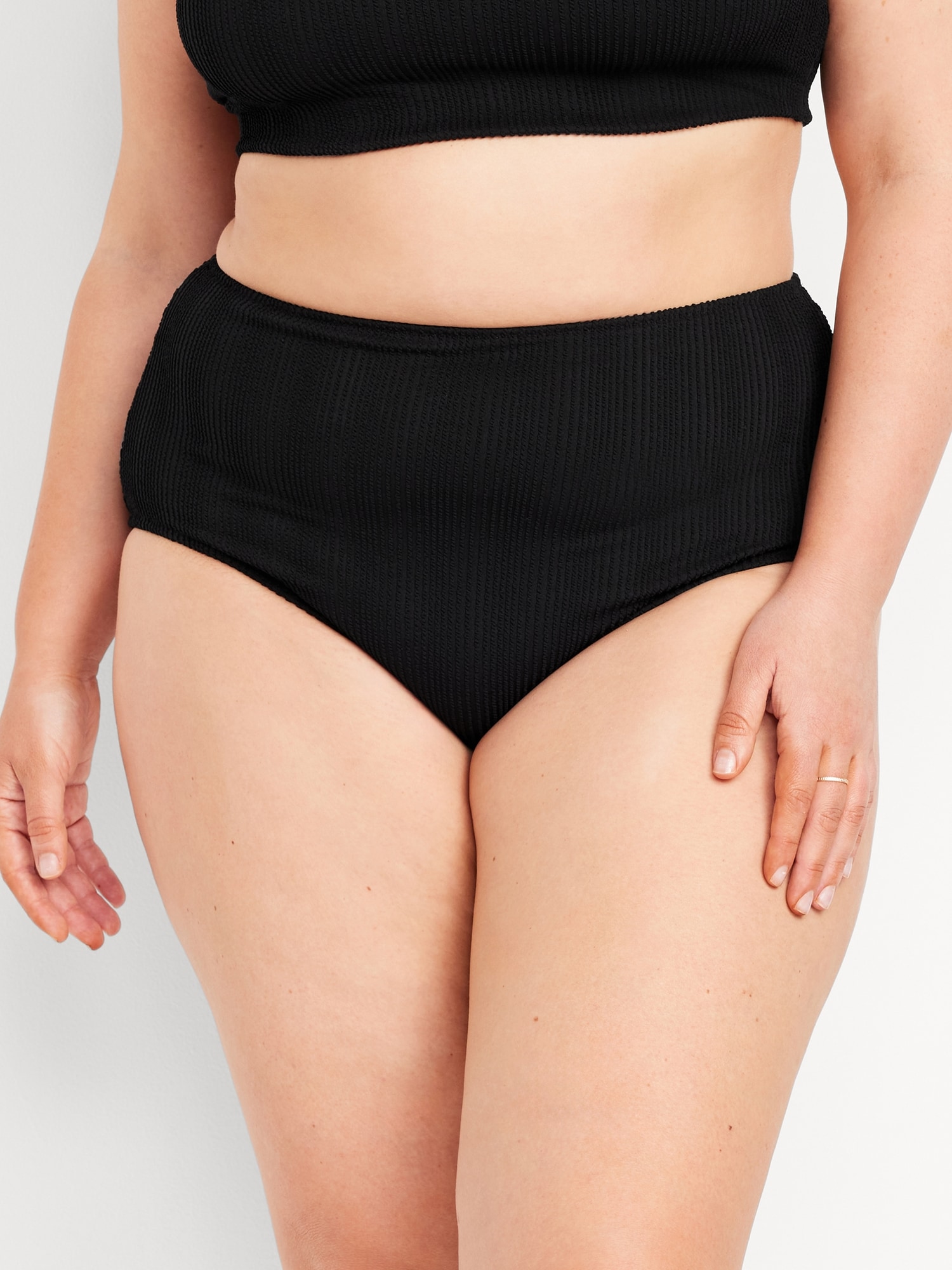 High-Waisted Ribbed Bikini Swim Bottoms
