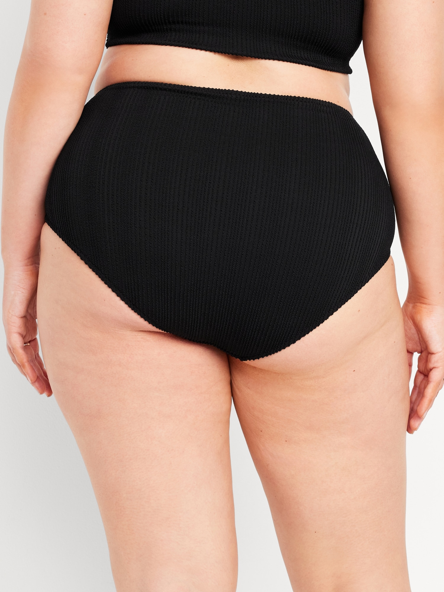 High-Waisted Ribbed Bikini Swim Bottoms