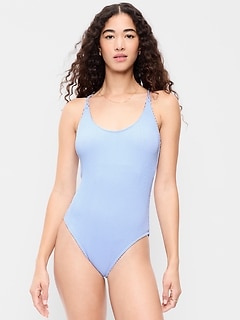 Ribbed Braided-Strap One-Piece Swimsuit
