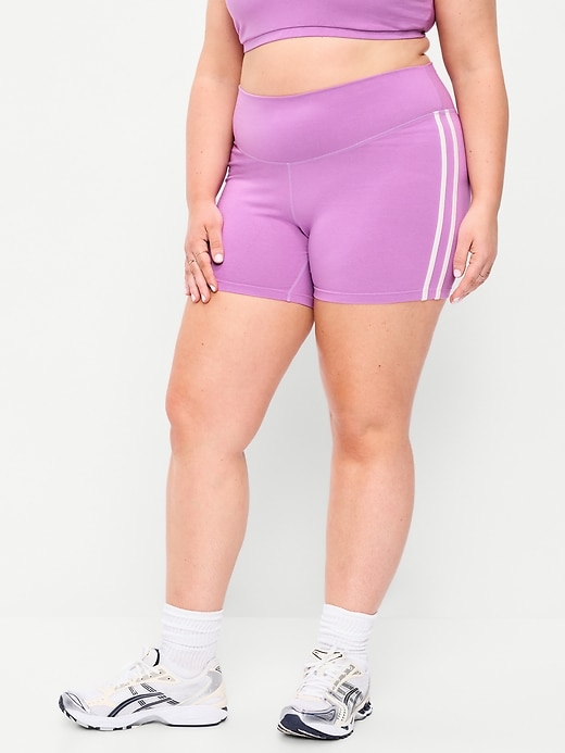 Image number 6 showing, High-Waisted PowerChill Side-Stripe Biker Shorts -- 5-inch inseam