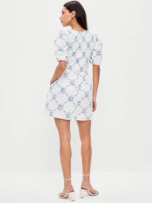 Image number 2 showing, Puff-Sleeve Smocked Fit & Flare Mini Dress