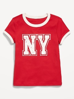 Fitted Short-Sleeve Ribbed Graphic Ringer T-Shirt for Girls