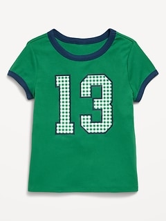 Fitted Short-Sleeve Ribbed Graphic Ringer T-Shirt for Girls
