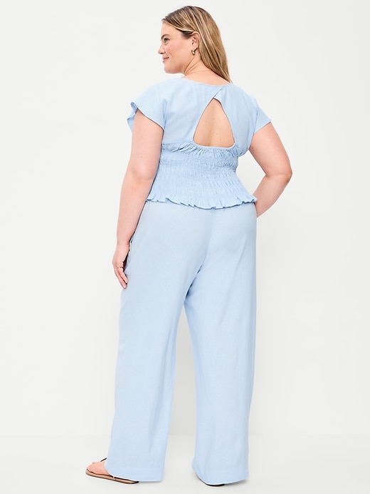 Image number 9 showing, High-Waisted Linen-Blend Wide-Leg Pants