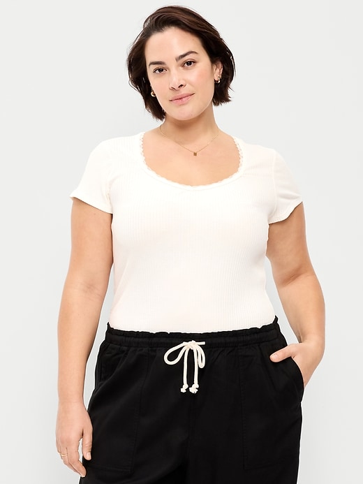 Image number 8 showing, Lace-Trim Sweetheart-Neck Ribbed Top