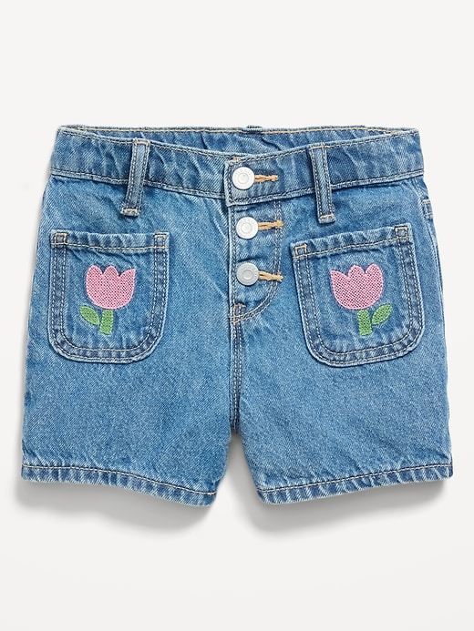 Image number 1 showing, High-Waisted Embroidered Mariner Jean Shorts for Toddler Girls