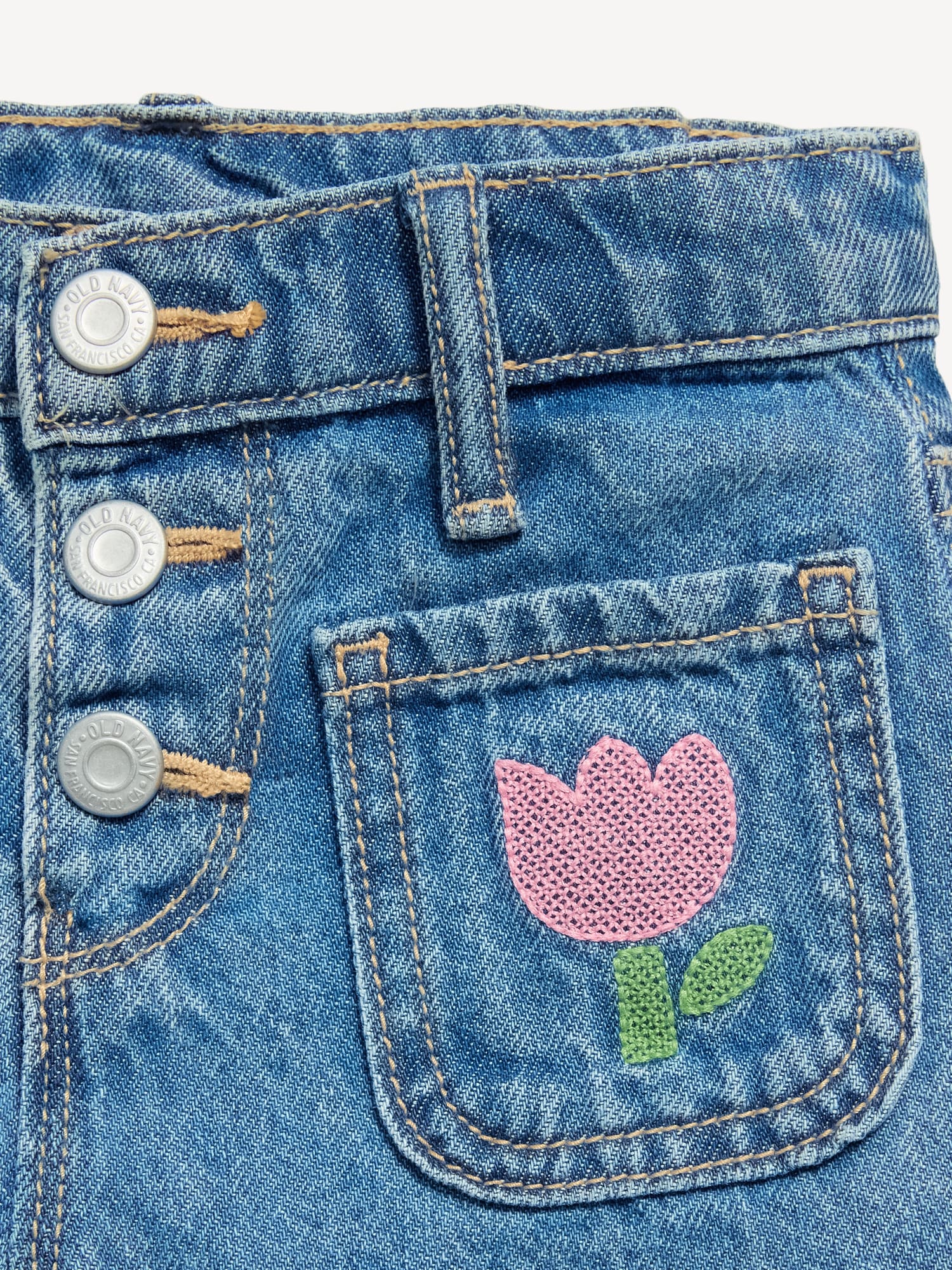 High-Waisted Embroidered Mariner Jean Shorts for Toddler Girls