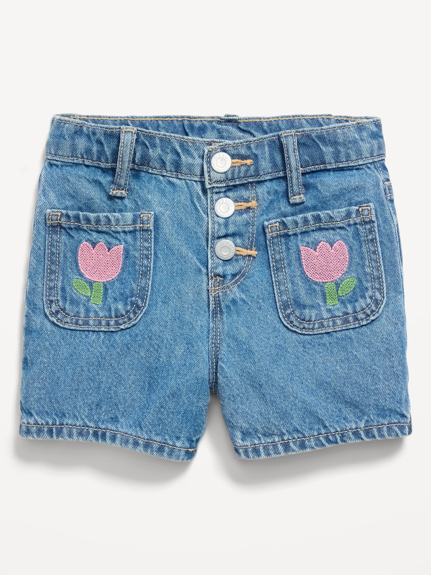 High-Waisted Embroidered Mariner Jean Shorts for Toddler Girls