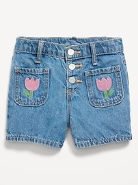 Image number 1 showing, High-Waisted Embroidered Mariner Jean Shorts for Toddler Girls