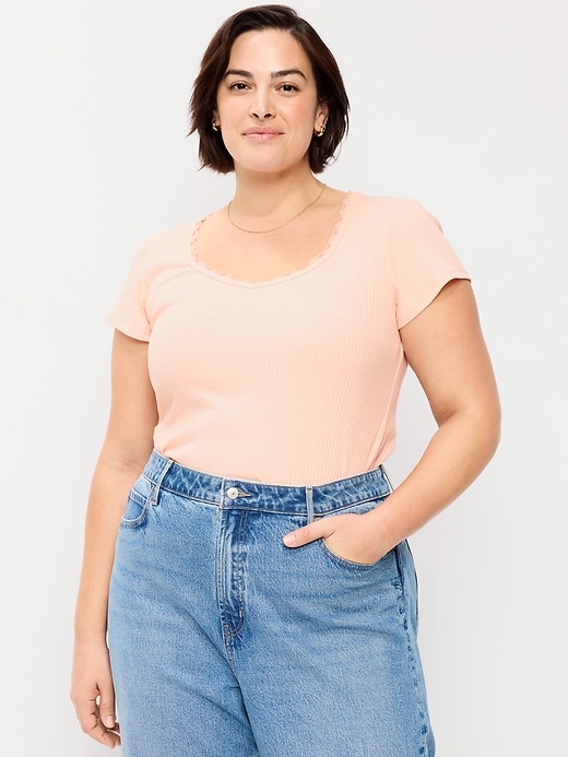 Image number 8 showing, Lace-Trim Sweetheart-Neck Ribbed Top