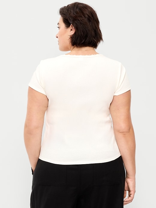 Image number 9 showing, Lace-Trim Sweetheart-Neck Ribbed Top