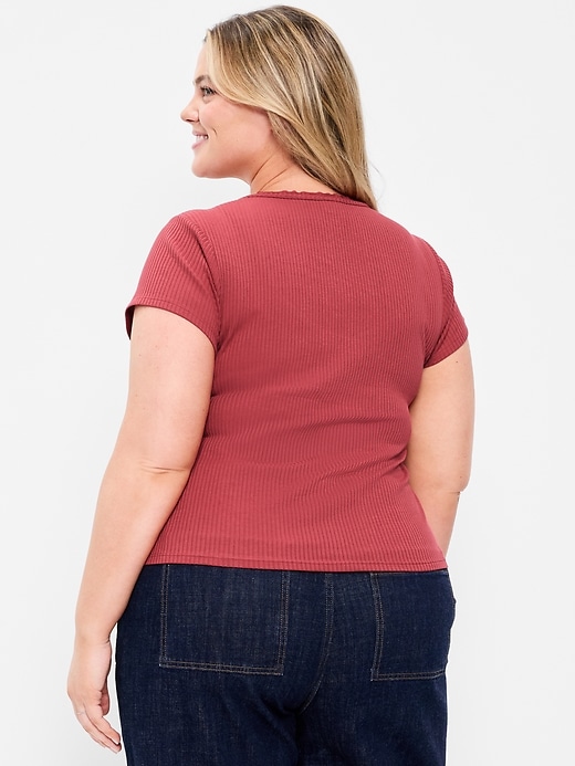 Image number 9 showing, Lace-Trim Sweetheart-Neck Ribbed Top