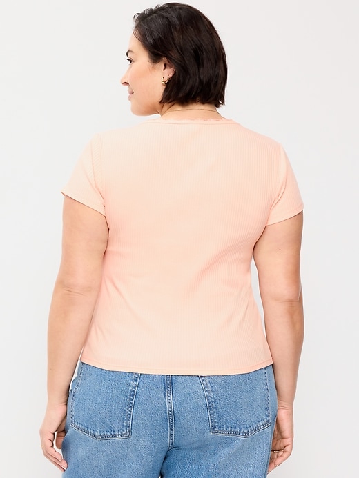 Image number 9 showing, Lace-Trim Sweetheart-Neck Ribbed Top