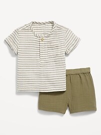 Image number 1 showing, Double-Weave Pocket T-Shirt and Shorts Set for Baby