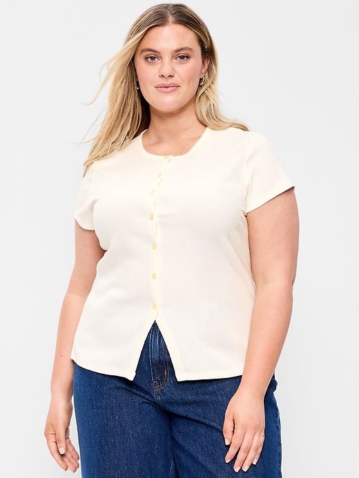 Image number 7 showing, Short-Sleeve Ribbed Button-Down Top