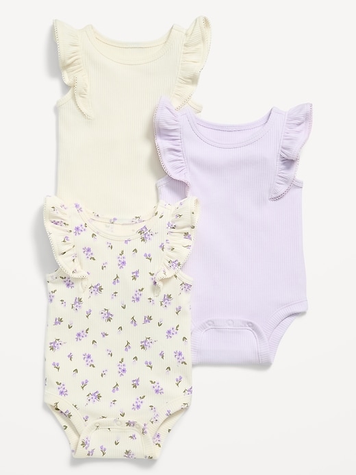 Image number 1 showing, Ruffle-Trim Ribbed Bodysuit 3-Pack for Baby