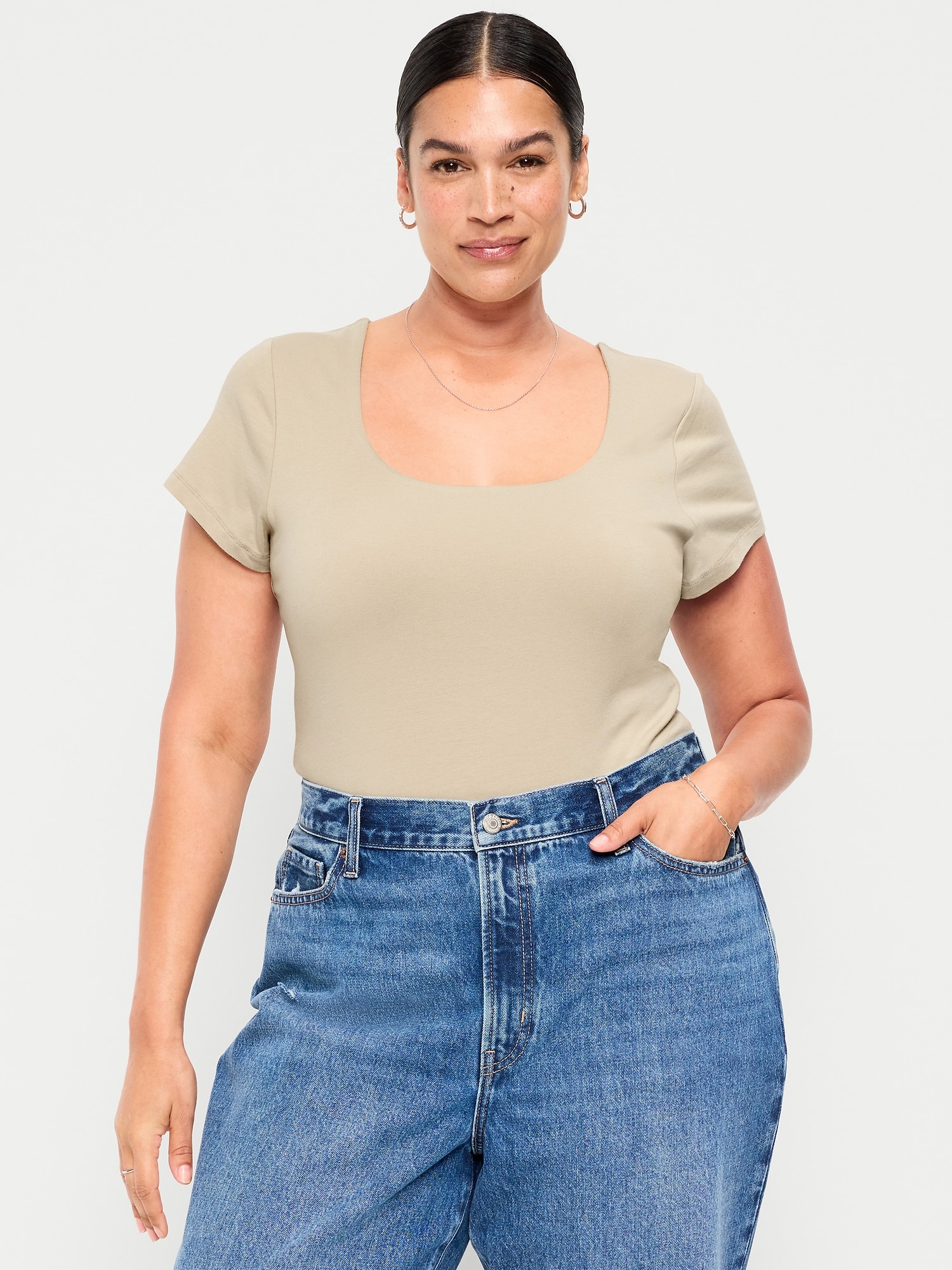 Hug Double-Layer Scoop-Neck Top